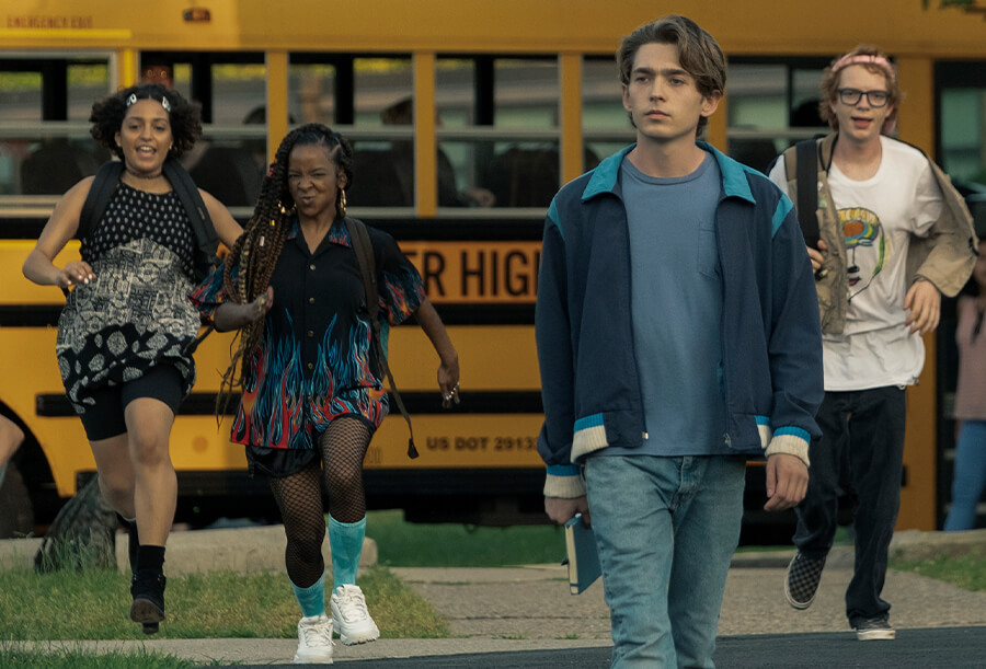 Coral Peña as Cora Hernandez, Kara Young as Lola “La” Haynes, Austin Abrams as Henry Page, and CJ Hoff as Mark “Muz” Patterson
