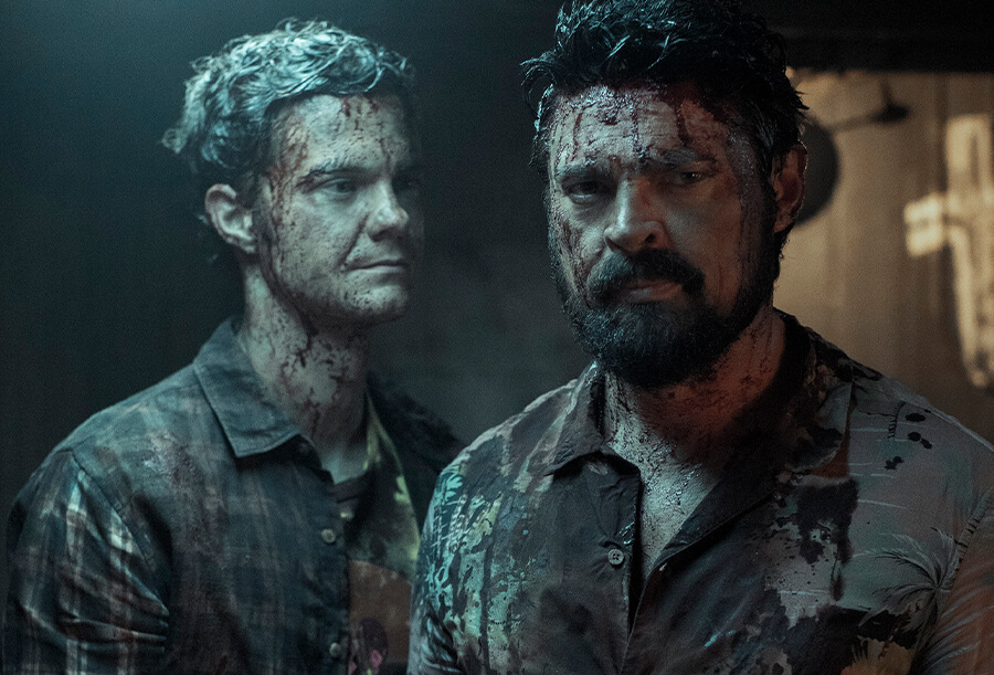 Jack Quaid as Hughie and Karl Urban as Billy Butcher